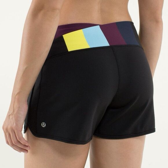 Lululemon Womens Astro Shorts No Size 8 Black Multicolor Waistband Running Gym - Picture 3 of 6